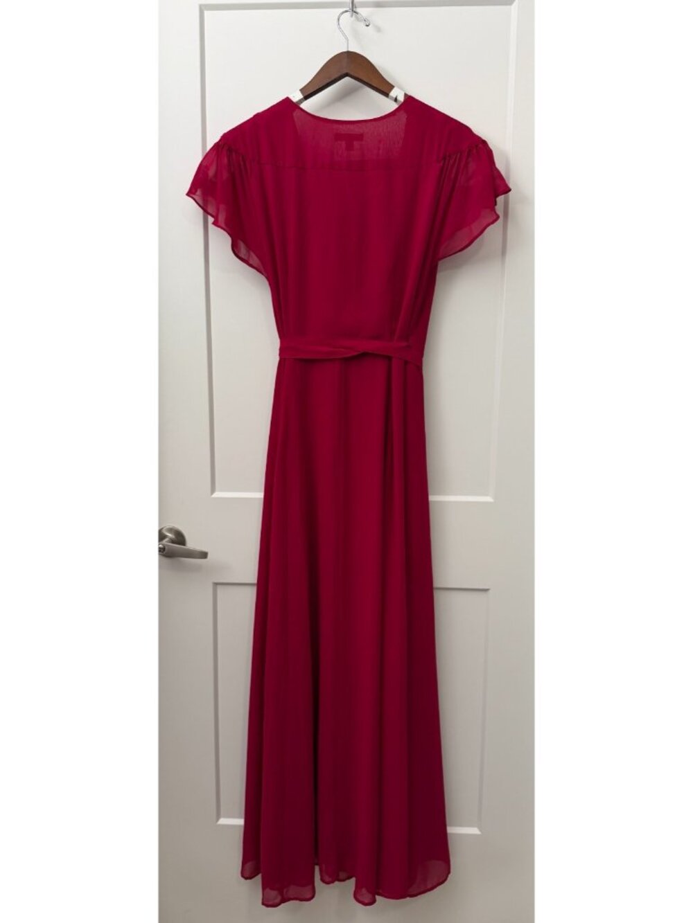 New York and Company Eva Mendes Dress Sz L Magenta Wrap Maxi - Picture 3 of 11